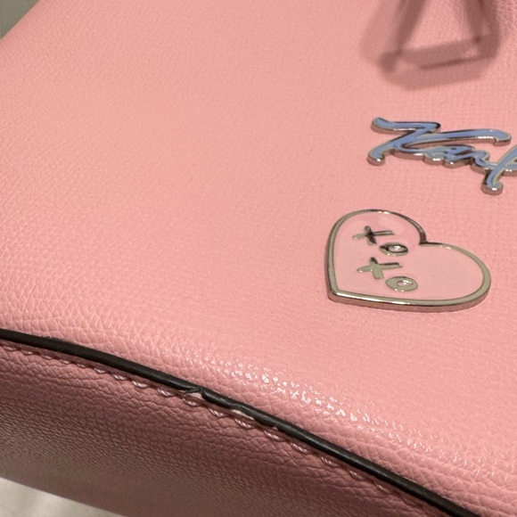 Karl Lagerfeld Paris Blush Pink Drawstring Bucket Handbag - Picture 9 of 10